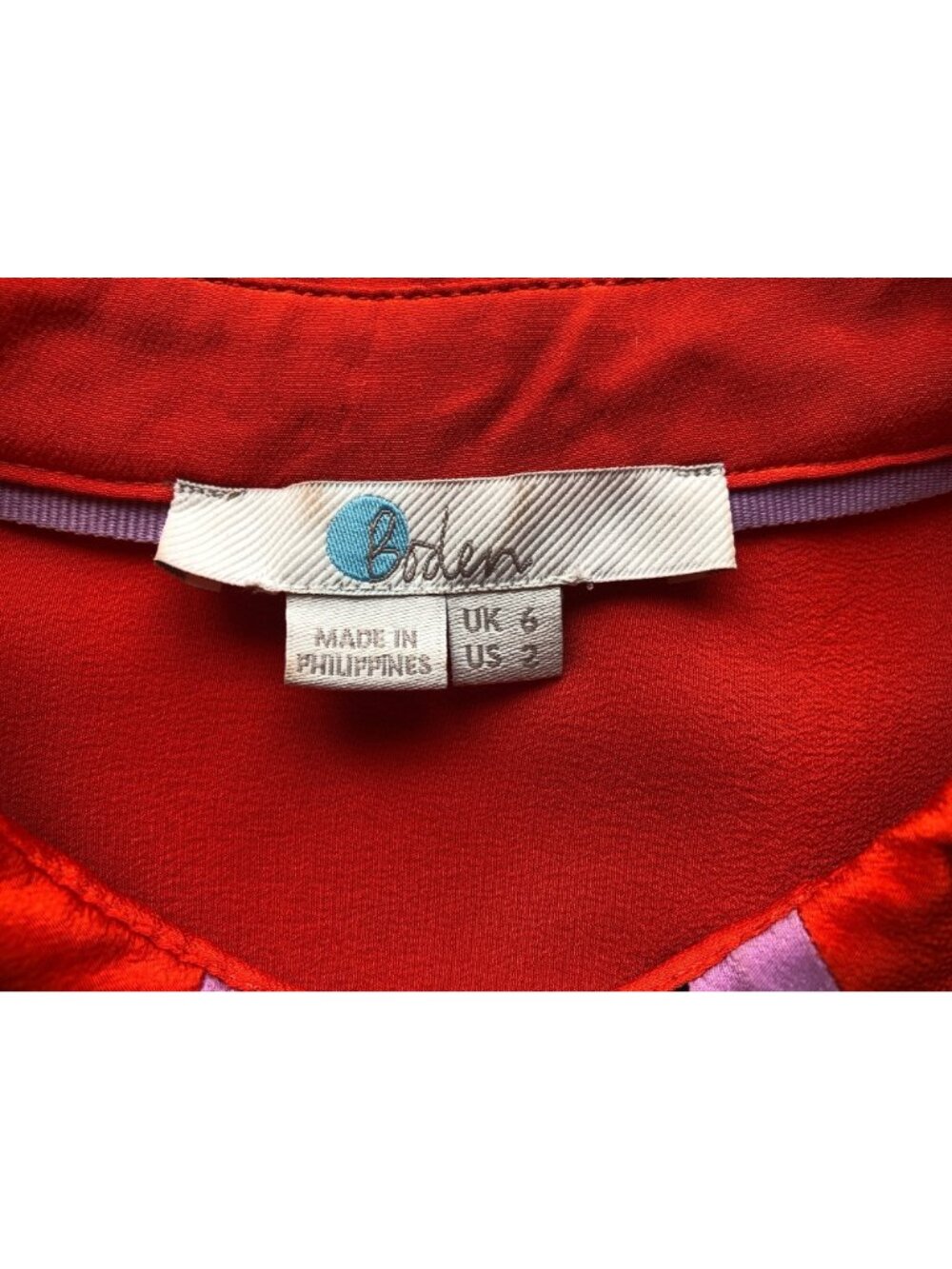 Boden 100% Silk Orange Button Down Blouse With Accent Contrast Trim Size 2 Artsy - Picture 4 of 10
